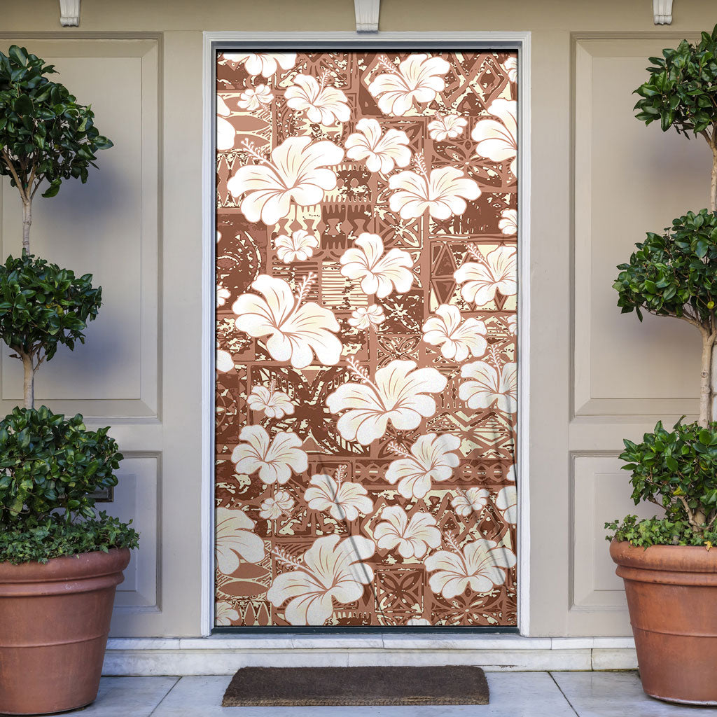 Brown Bula Fiji Masi Hibiscus Seamless Door Cover