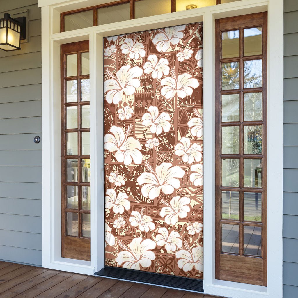 Brown Bula Fiji Masi Hibiscus Seamless Door Cover