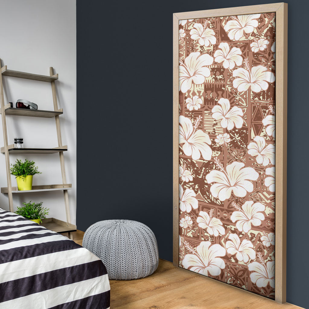 Brown Bula Fiji Masi Hibiscus Seamless Door Cover