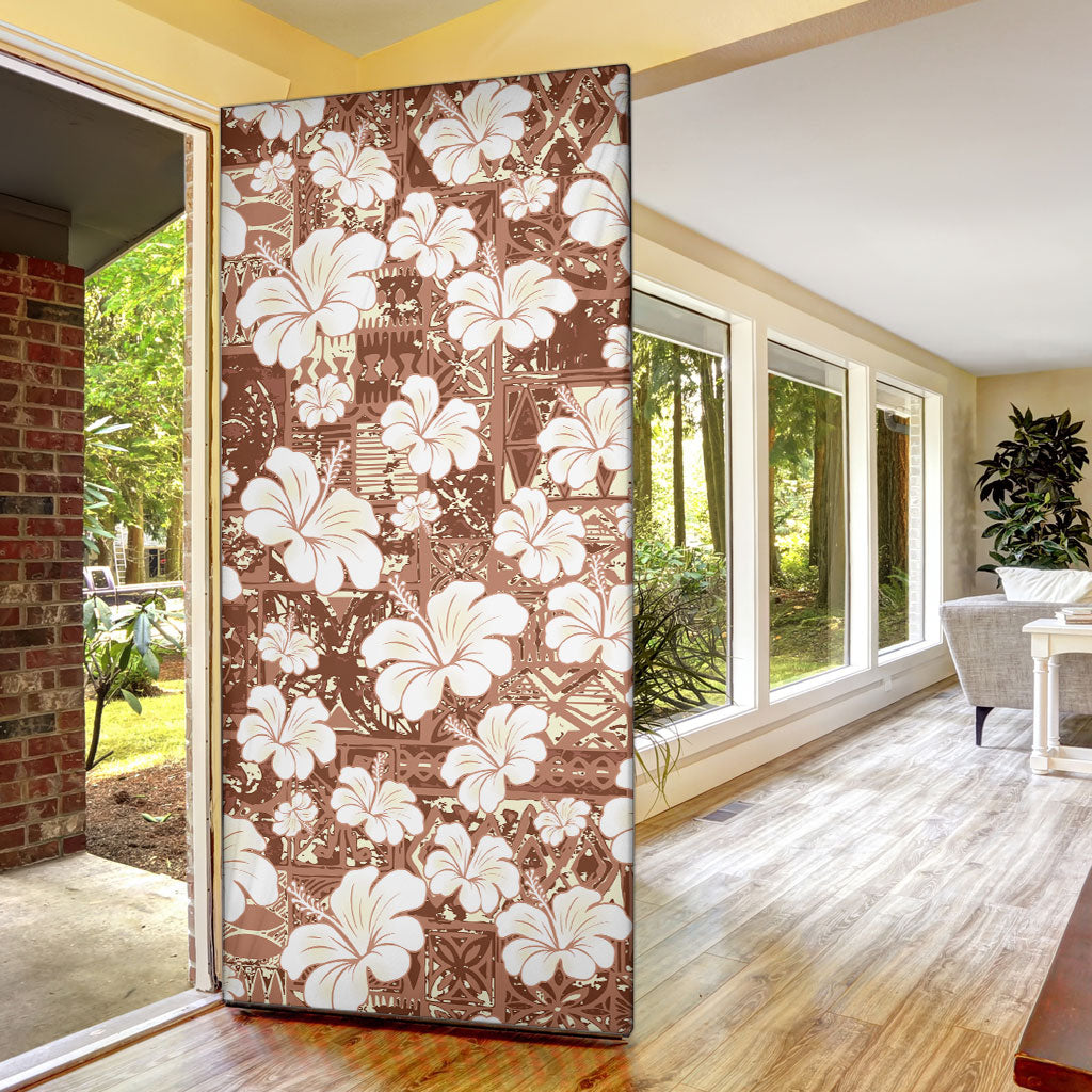 Brown Bula Fiji Masi Hibiscus Seamless Door Cover