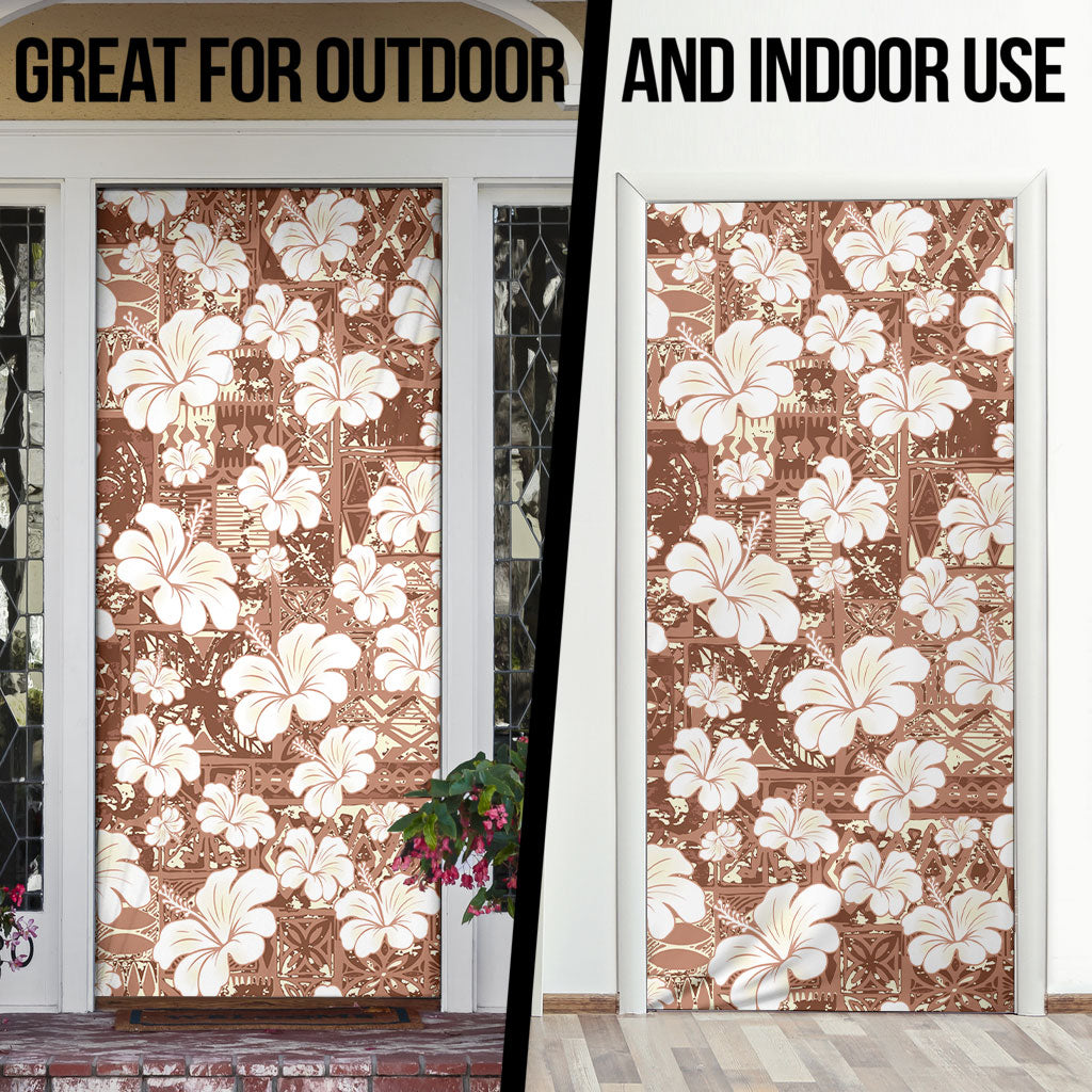 Brown Bula Fiji Masi Hibiscus Seamless Door Cover
