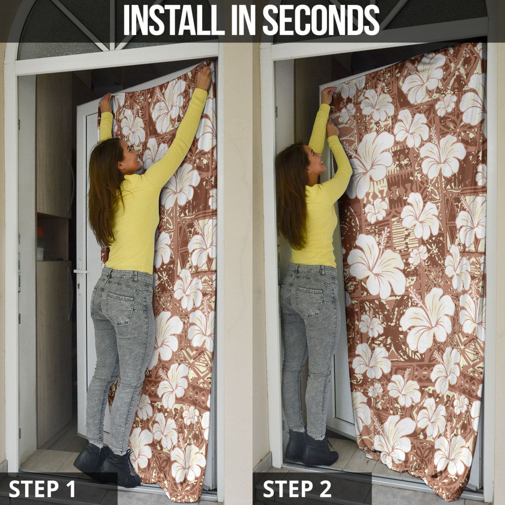 Brown Bula Fiji Masi Hibiscus Seamless Door Cover