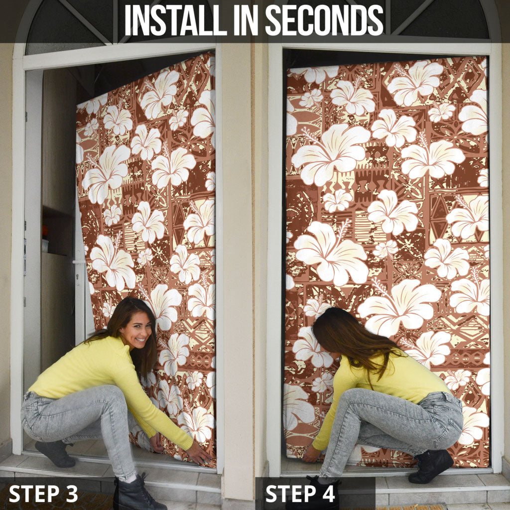 Brown Bula Fiji Masi Hibiscus Seamless Door Cover