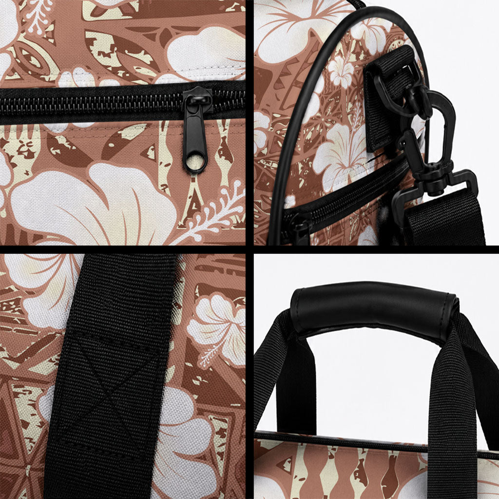 Brown Bula Fiji Masi Hibiscus Seamless Duffle Bag