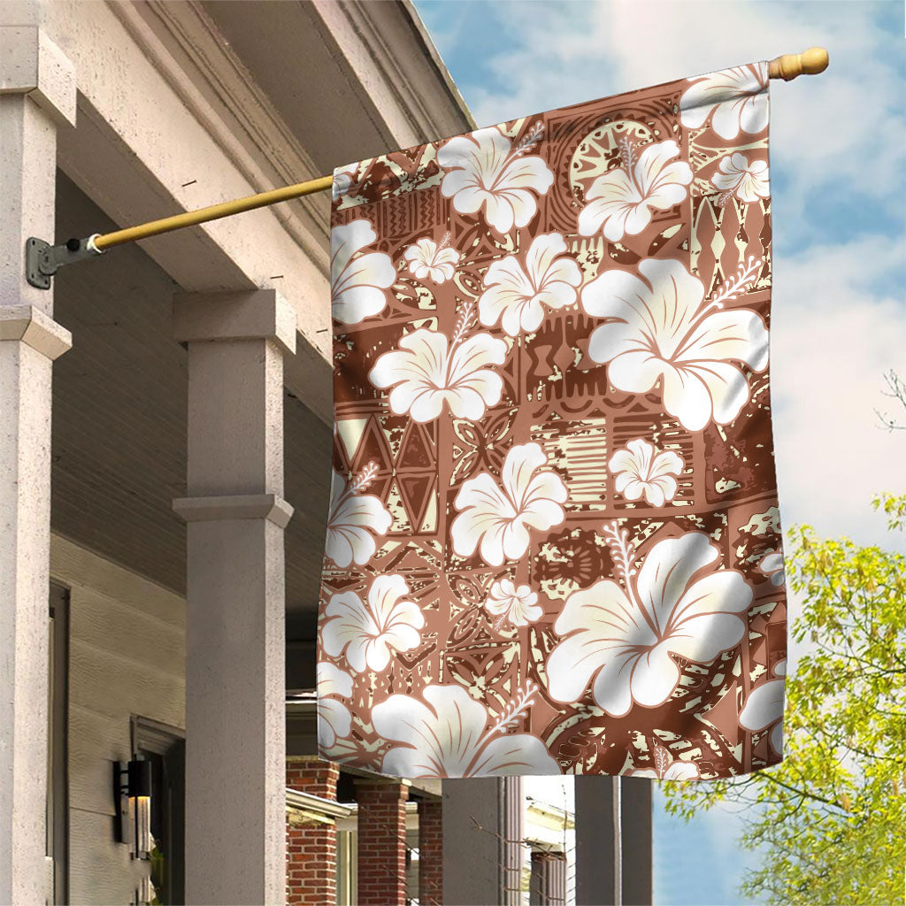 Brown Bula Fiji Masi Hibiscus Seamless Garden Flag
