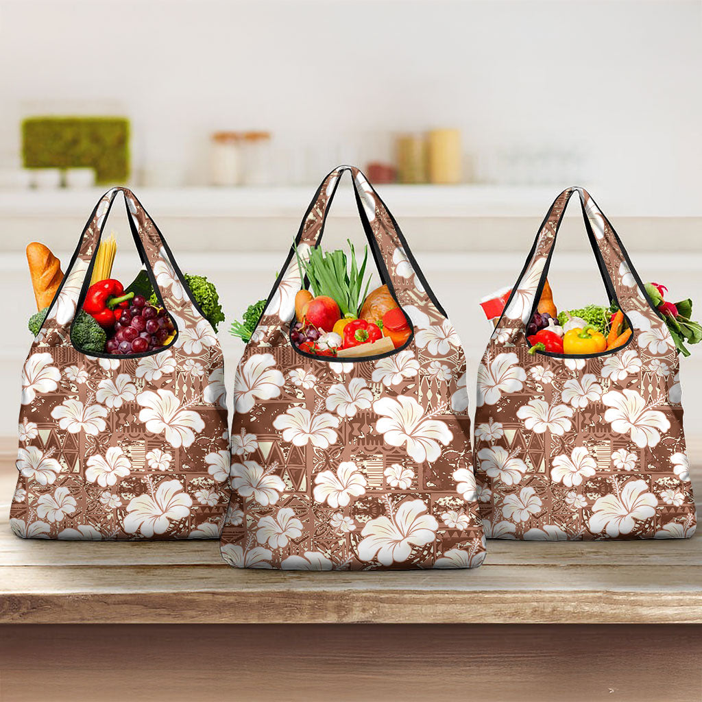 Brown Bula Fiji Masi Hibiscus Seamless Grocery Bag