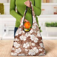Brown Bula Fiji Masi Hibiscus Seamless Grocery Bag