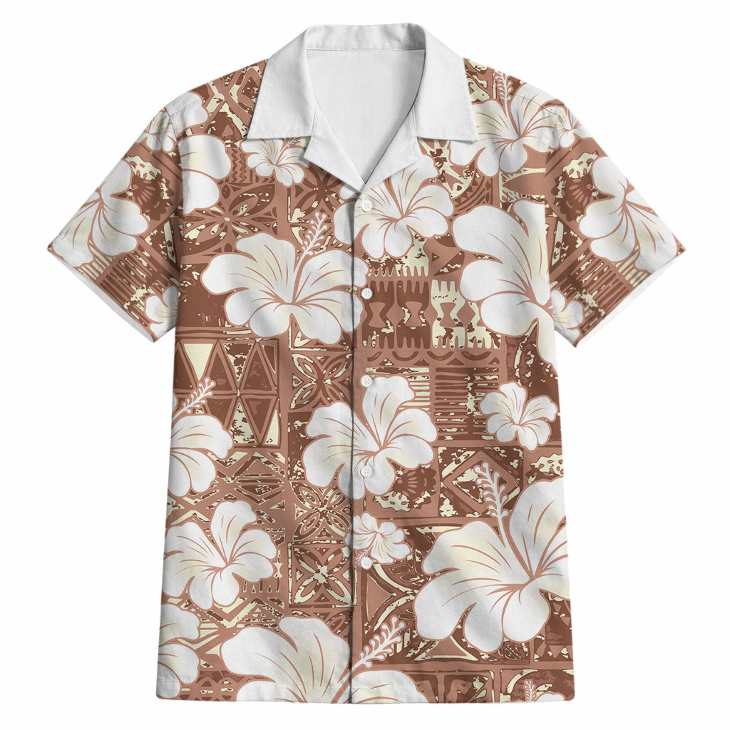 Brown Bula Fiji Masi Hibiscus Seamless Hawaiian Shirt