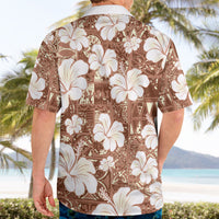 Brown Bula Fiji Masi Hibiscus Seamless Hawaiian Shirt
