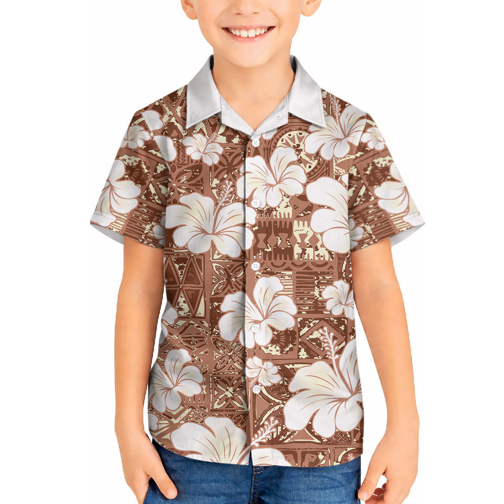 Brown Bula Fiji Masi Hibiscus Seamless Hawaiian Shirt