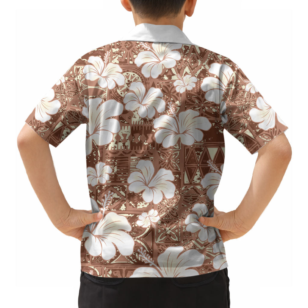 Brown Bula Fiji Masi Hibiscus Seamless Hawaiian Shirt