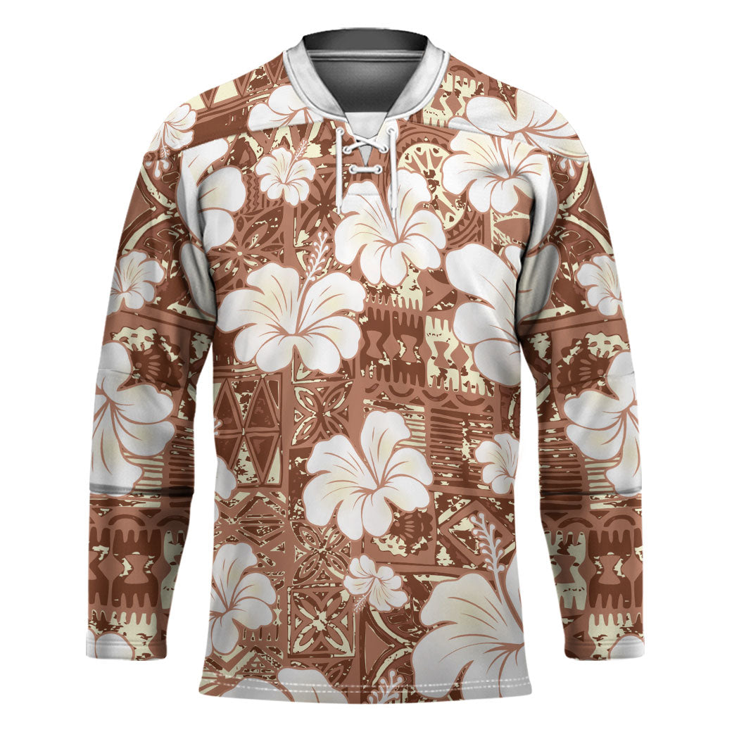 Brown Bula Fiji Masi Hibiscus Seamless Hockey Jersey
