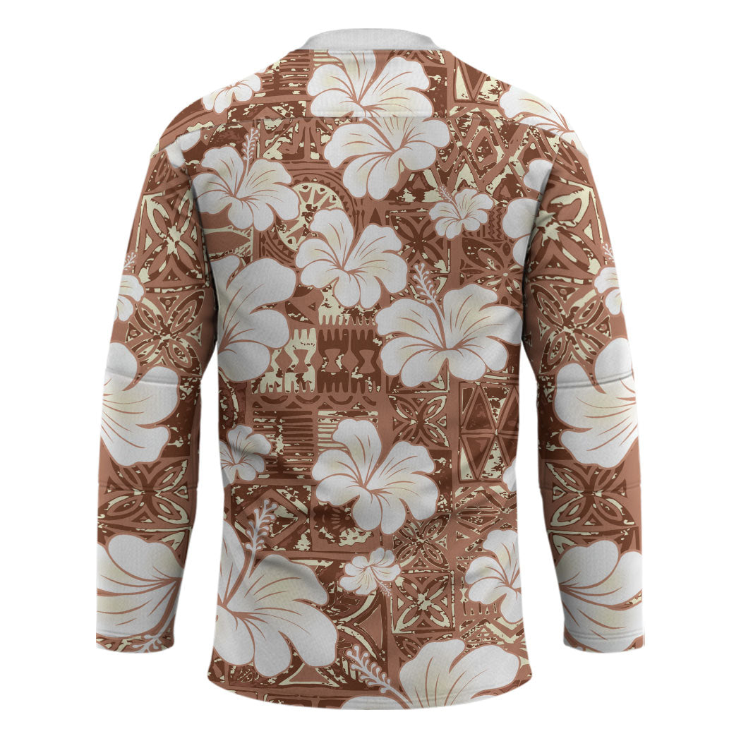Brown Bula Fiji Masi Hibiscus Seamless Hockey Jersey