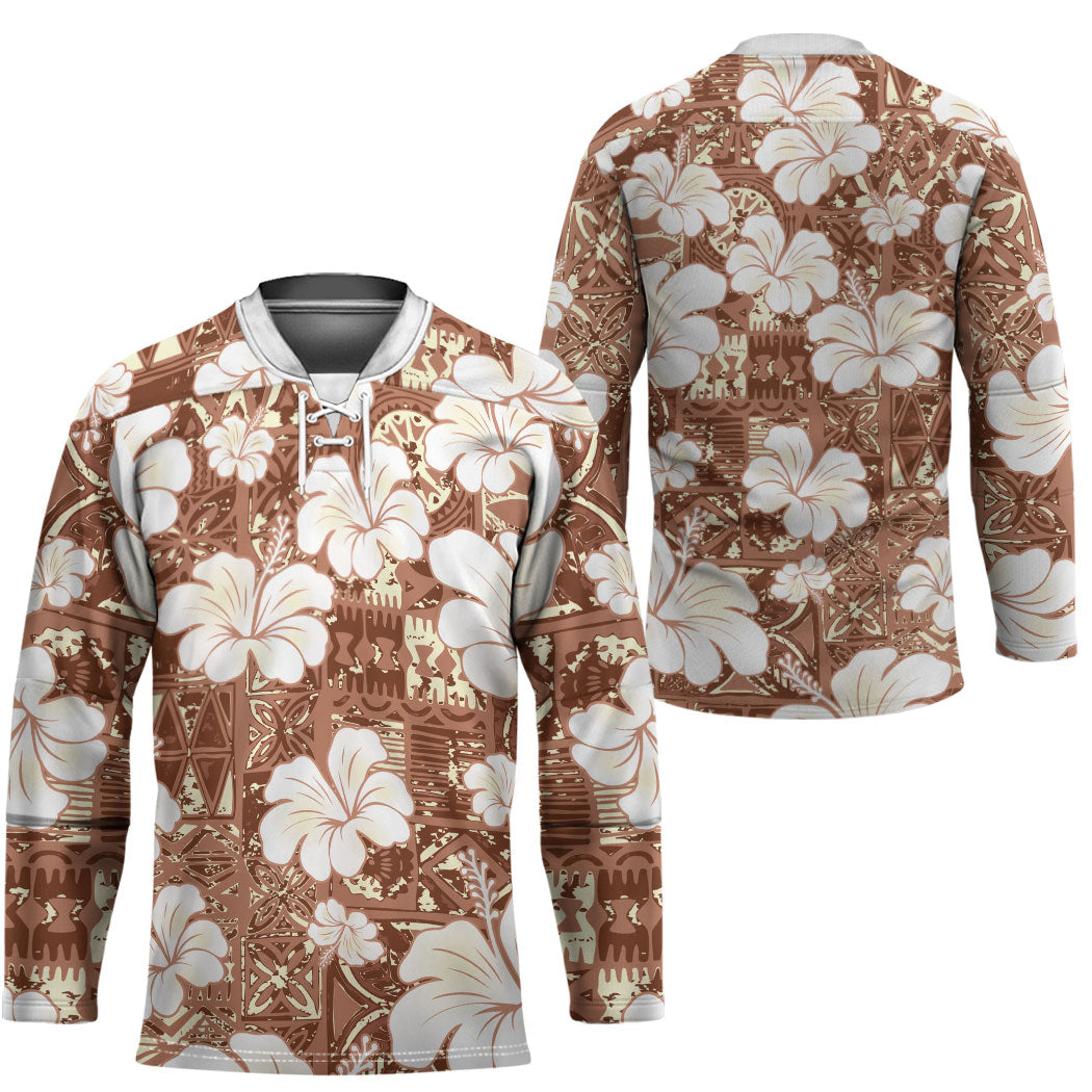 Brown Bula Fiji Masi Hibiscus Seamless Hockey Jersey