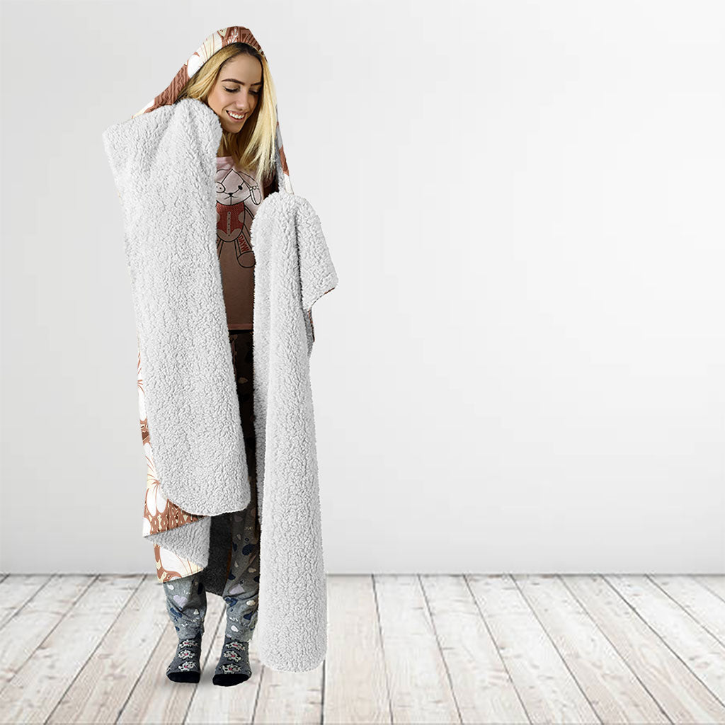 Brown Bula Fiji Masi Hibiscus Seamless Hooded Blanket
