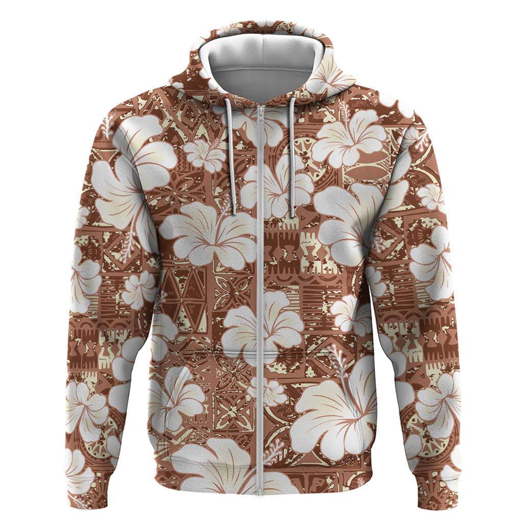 Brown Bula Fiji Masi Hibiscus Seamless Hoodie