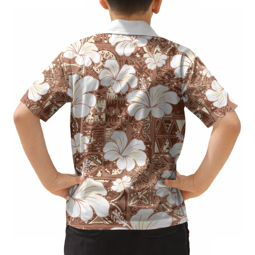 Brown Bula Fiji Masi Hibiscus Seamless Kid Hawaiian Shirt