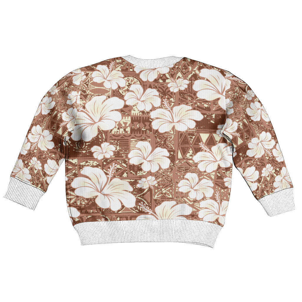 Brown Bula Fiji Masi Hibiscus Seamless Kid Ugly Christmas Sweater