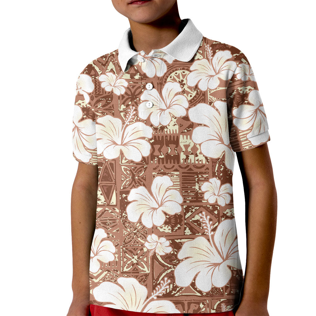 Brown Bula Fiji Masi Hibiscus Seamless Kid Polo Shirt