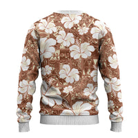 Brown Bula Fiji Masi Hibiscus Seamless Ugly Christmas Sweater