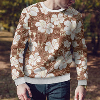 Brown Bula Fiji Masi Hibiscus Seamless Ugly Christmas Sweater