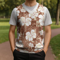 Brown Bula Fiji Masi Hibiscus Seamless Christmas Knitted V-Neck Vest