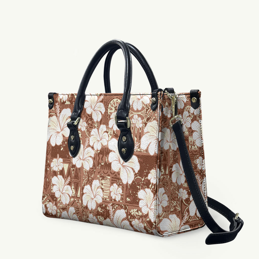 Brown Bula Fiji Masi Hibiscus Seamless Leather Bag