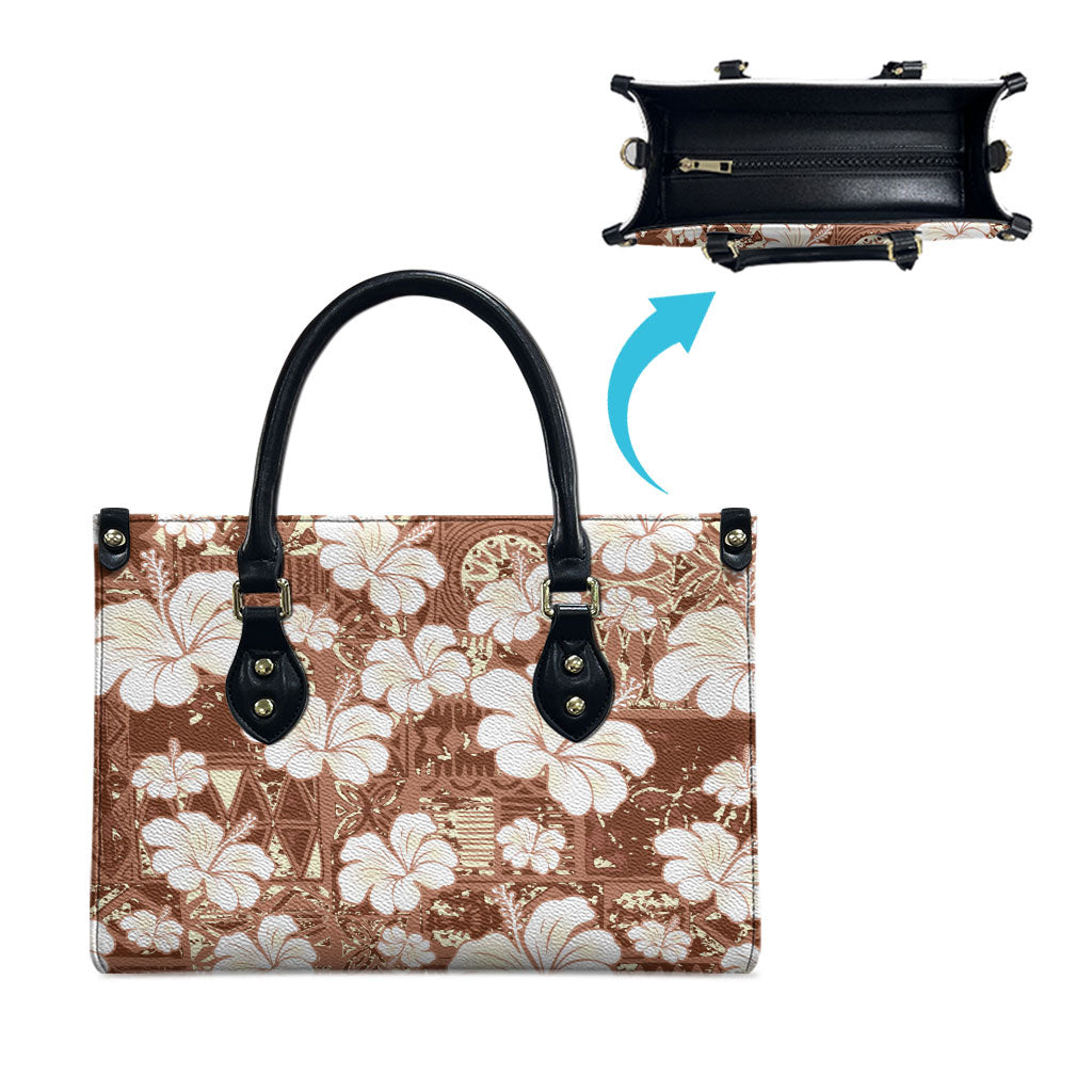 Brown Bula Fiji Masi Hibiscus Seamless Leather Bag