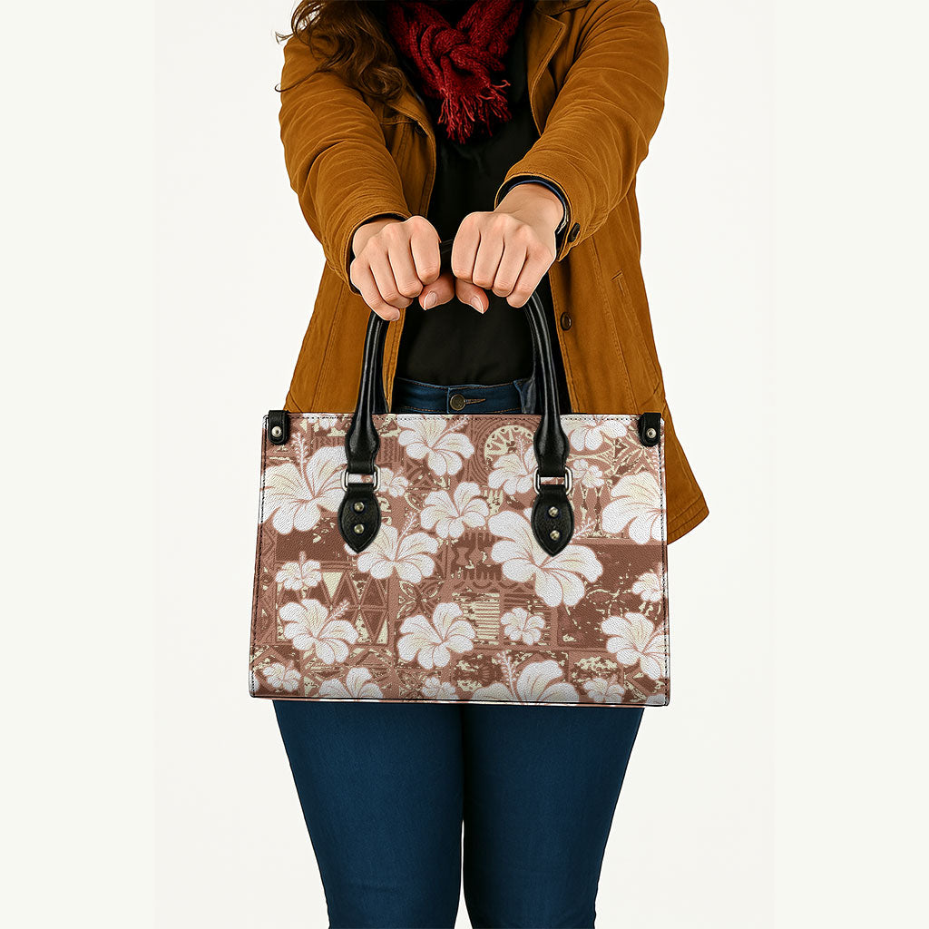 Brown Bula Fiji Masi Hibiscus Seamless Leather Bag