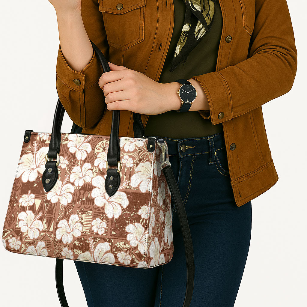 Brown Bula Fiji Masi Hibiscus Seamless Leather Bag