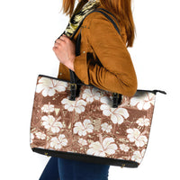 Brown Bula Fiji Masi Hibiscus Seamless Leather Tote Bag