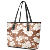 Brown Bula Fiji Masi Hibiscus Seamless Leather Tote Bag