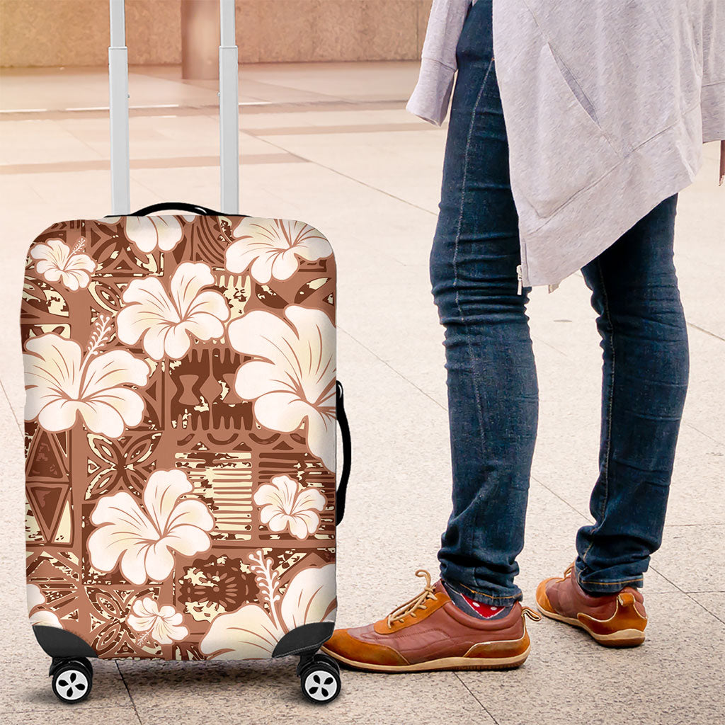 Brown Bula Fiji Masi Hibiscus Seamless Luggage Cover