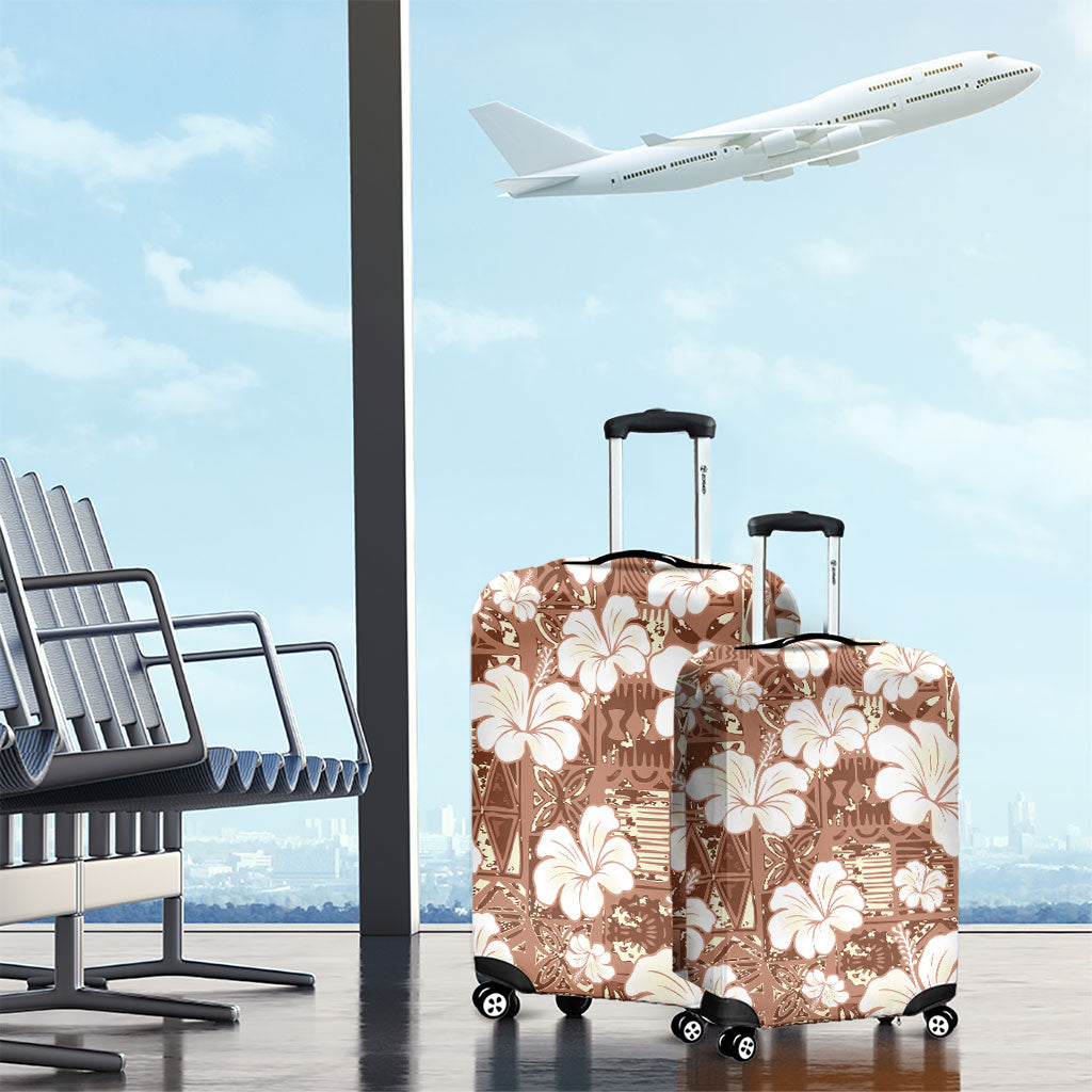 Brown Bula Fiji Masi Hibiscus Seamless Luggage Cover