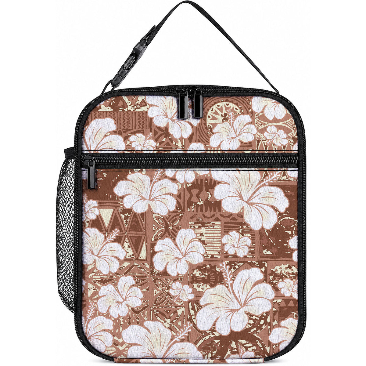 Brown Bula Fiji Masi Hibiscus Seamless Lunch Bag