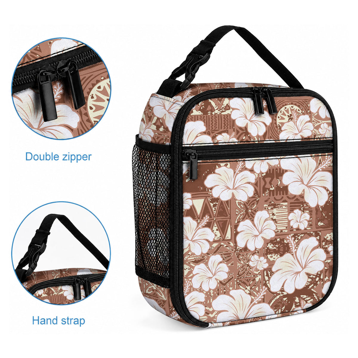 Brown Bula Fiji Masi Hibiscus Seamless Lunch Bag
