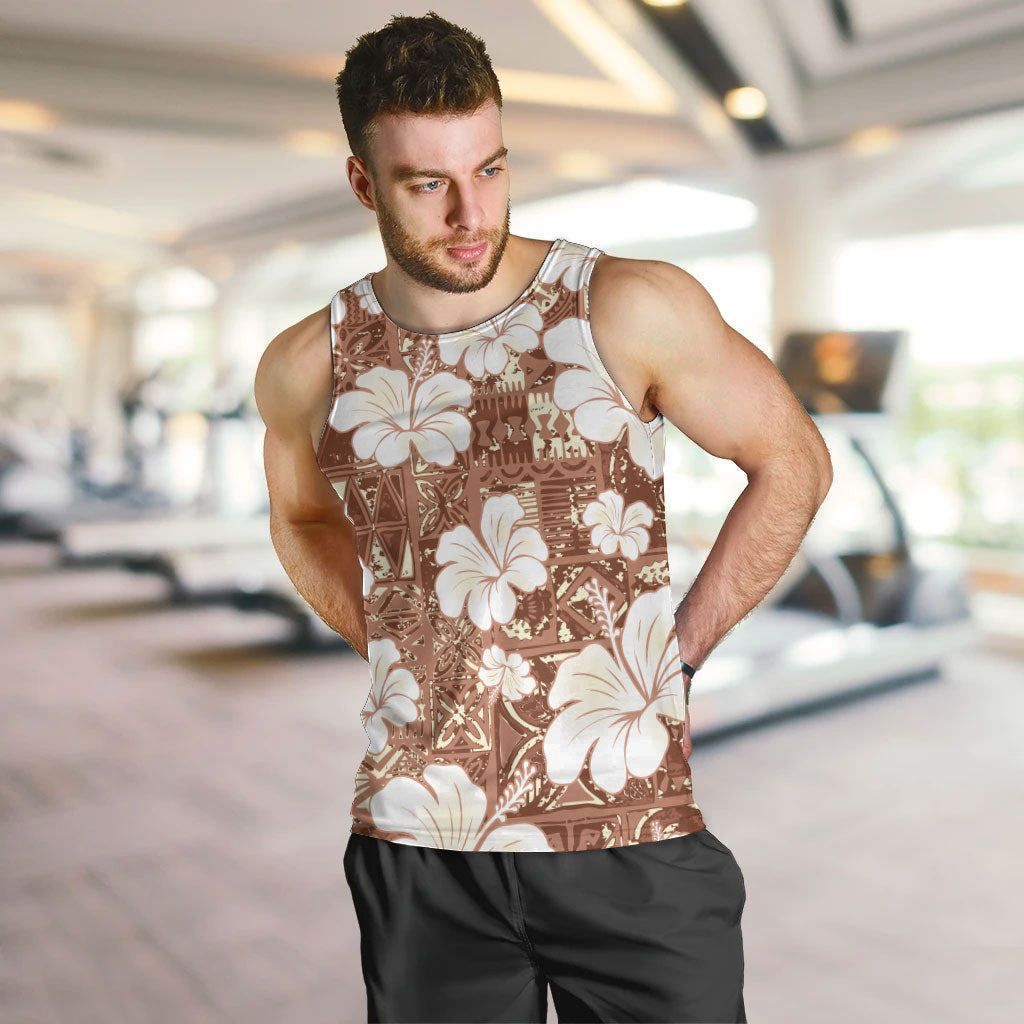 Brown Bula Fiji Masi Hibiscus Seamless Men Tank Top