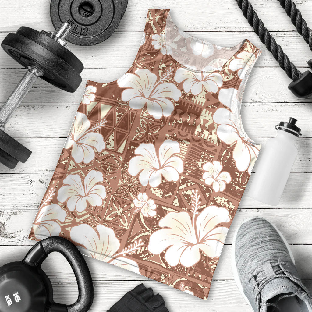Brown Bula Fiji Masi Hibiscus Seamless Men Tank Top
