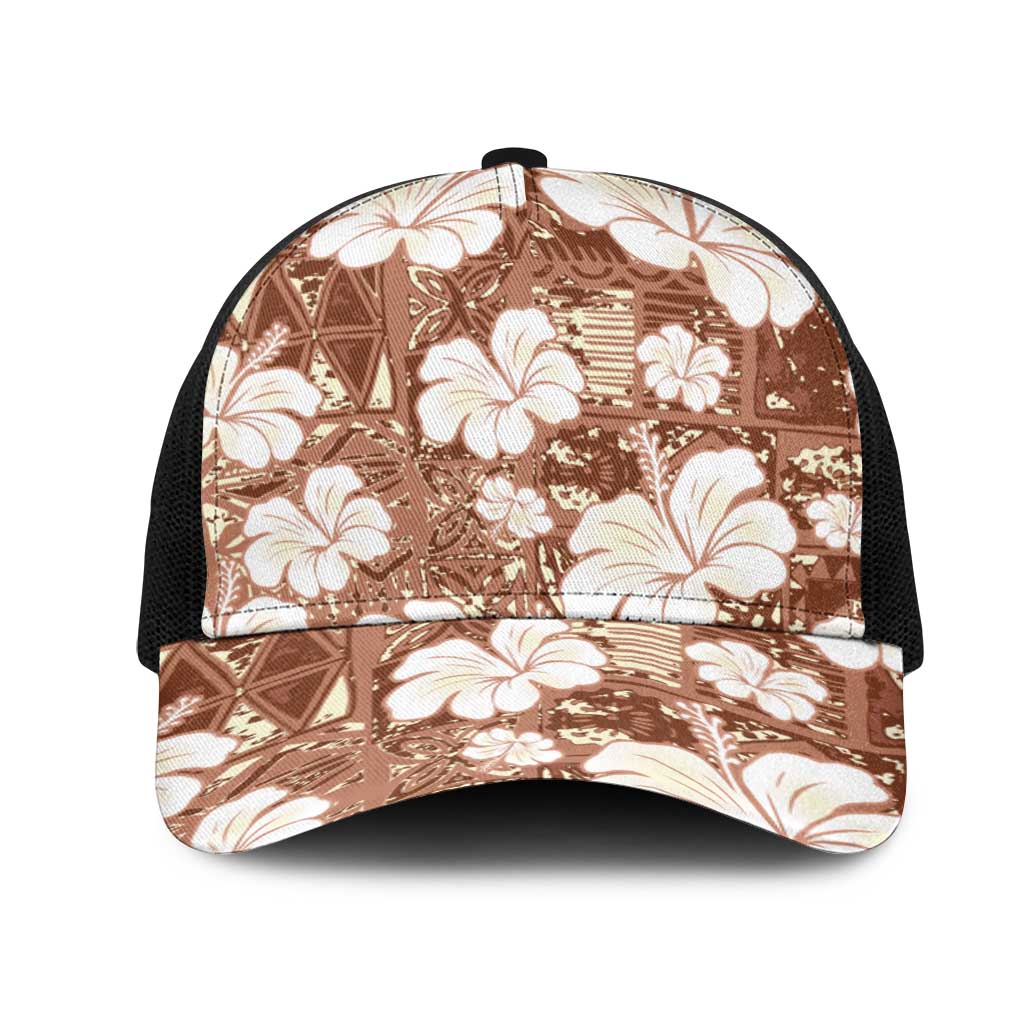Brown Bula Fiji Masi Hibiscus Seamless Mesh Trucker Cap