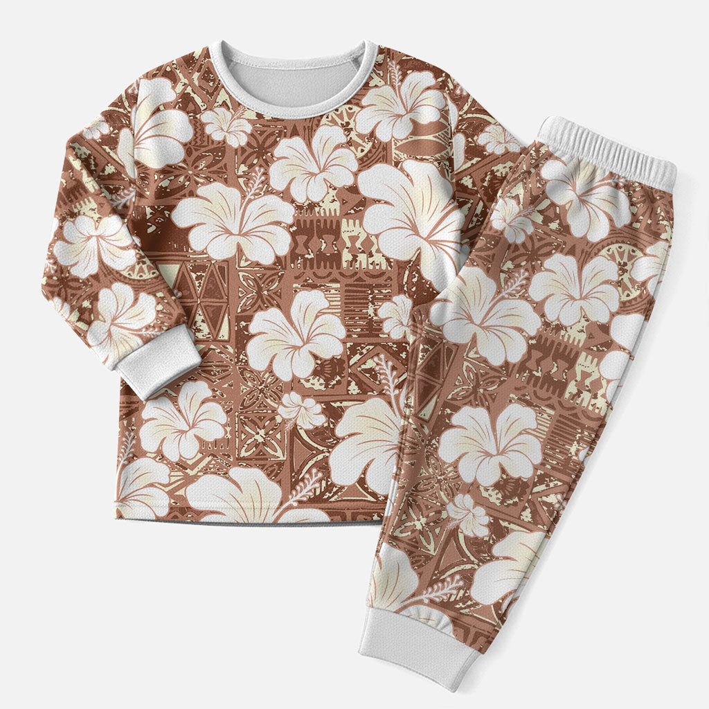 Brown Bula Fiji Masi Hibiscus Seamless Christmas Pajama Set