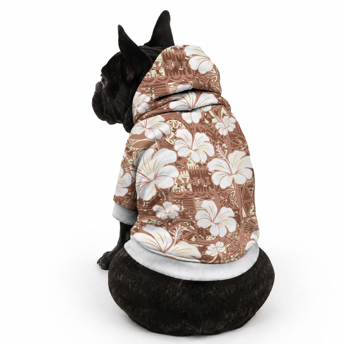 Brown Bula Fiji Masi Hibiscus Seamless Pet Hoodie