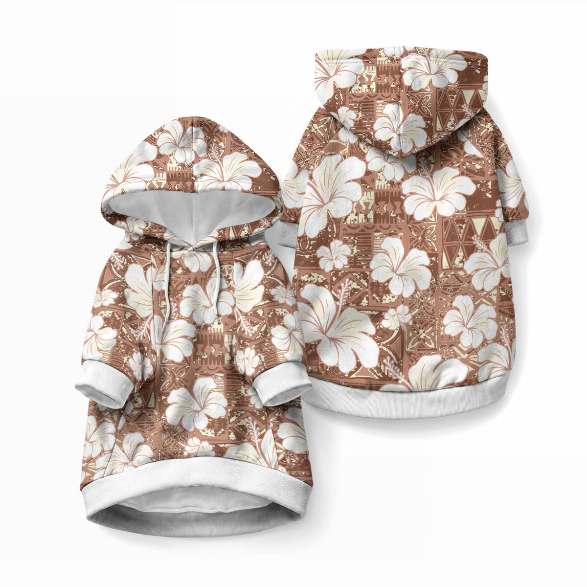 Brown Bula Fiji Masi Hibiscus Seamless Pet Hoodie