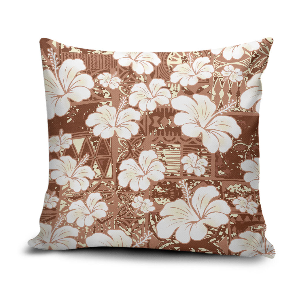 Brown Bula Fiji Masi Hibiscus Seamless Pillow Cover
