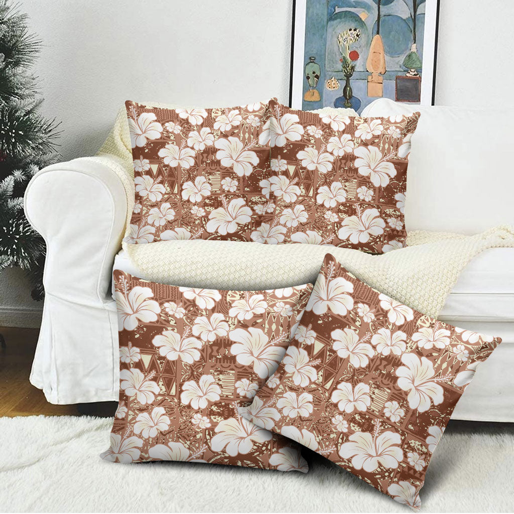 Brown Bula Fiji Masi Hibiscus Seamless Pillow Cover