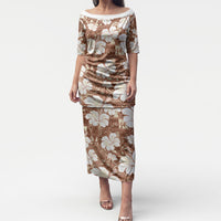 Brown Bula Fiji Masi Hibiscus Seamless Puletasi