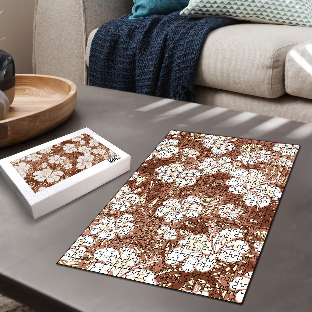 Brown Bula Fiji Masi Hibiscus Seamless Puzzle