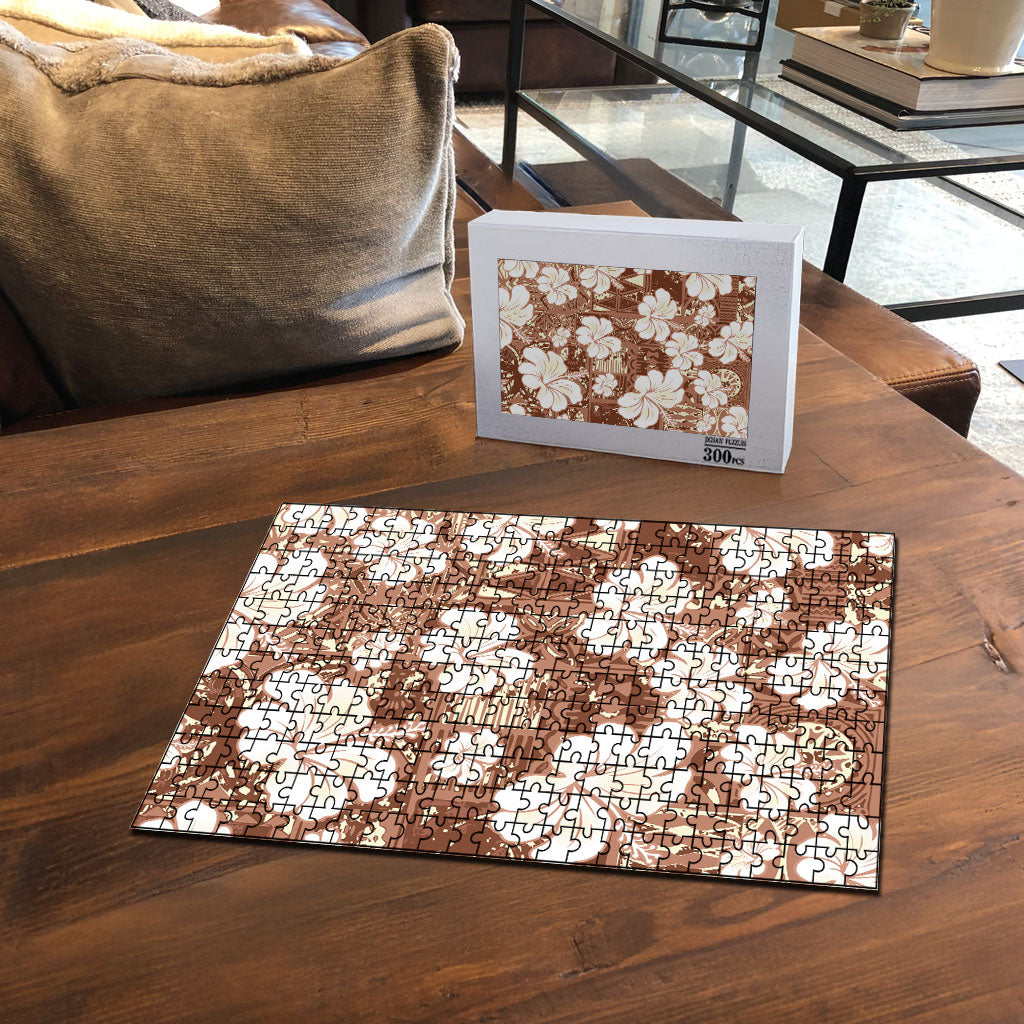 Brown Bula Fiji Masi Hibiscus Seamless Puzzle