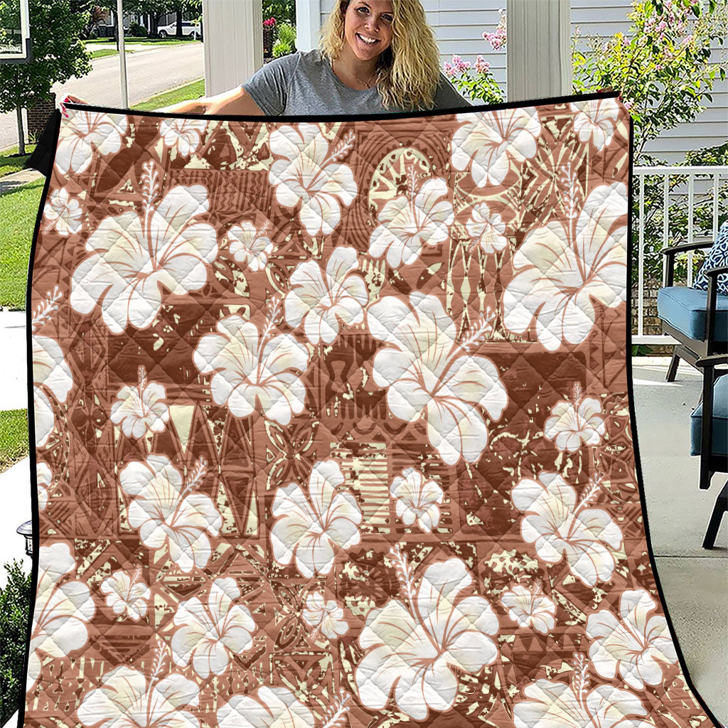 Brown Bula Fiji Masi Hibiscus Seamless Quilt