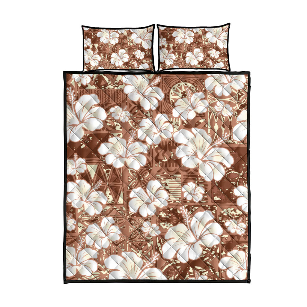 Brown Bula Fiji Masi Hibiscus Seamless Quilt Bed Set