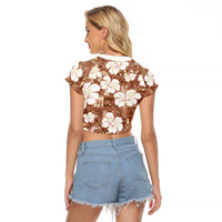 Brown Bula Fiji Masi Hibiscus Seamless Raglan Cropped T Shirt